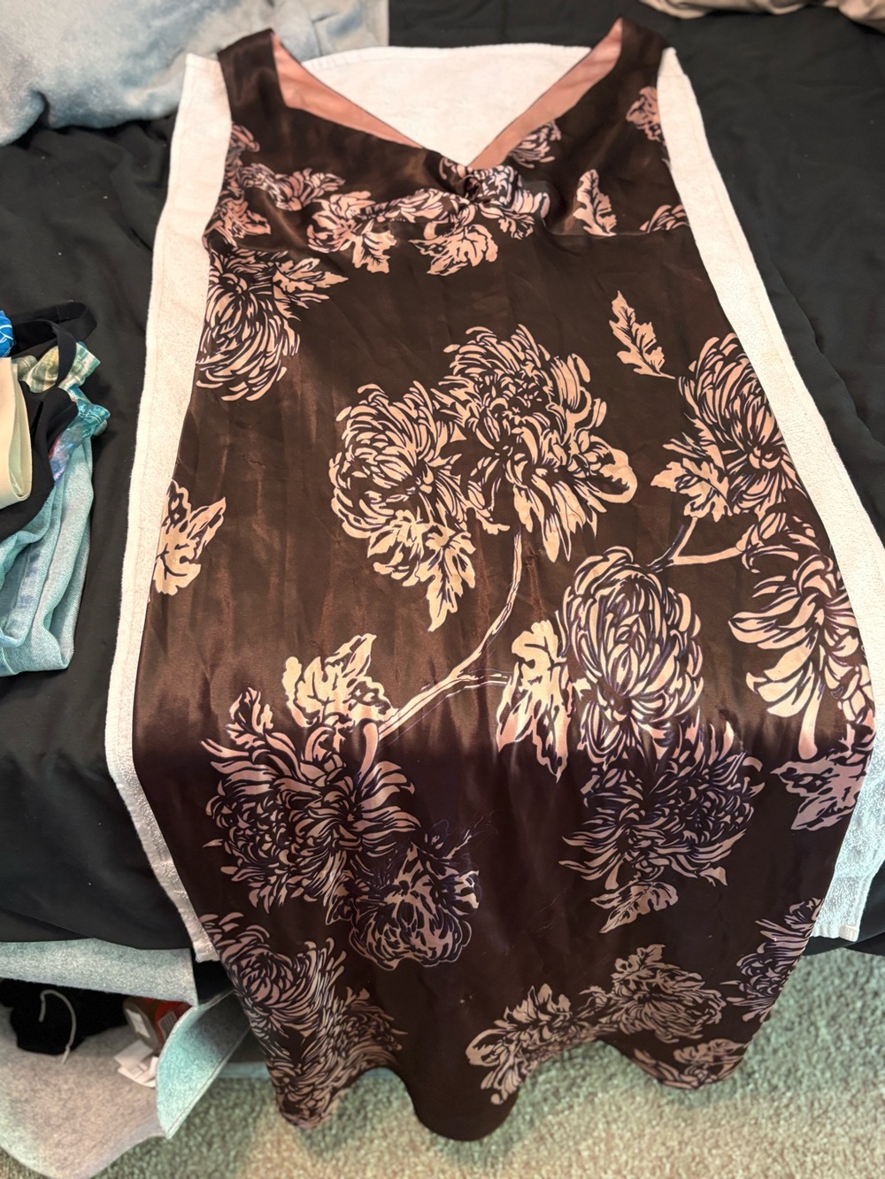 Gilligan & O'Malley Brown and Blush Floral Satin Slip